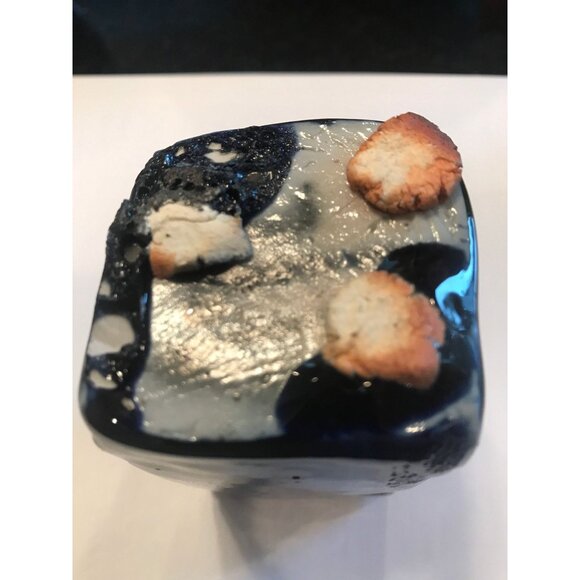 Vtg Handmade 1980's Cobalt Blue Ceramic Vase Pencil Pen Holder Heavily Glazed - Picture 5 of 6